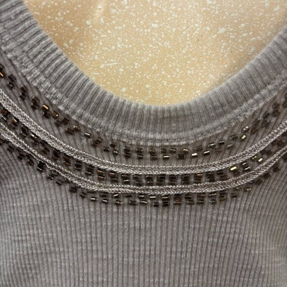 Nevada Shirt Medium Long Baby Tee Beaded Ribbed Scoop Plunge Neck Jersey Knit - Picture 7 of 9